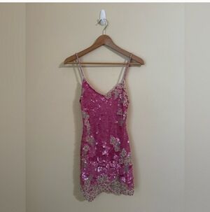 LoveShackFancy Meline Pink Sequin Dress In Raspberry Sparkle SIZE 4 SMALL